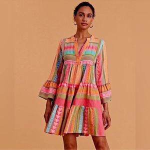 Devotion Twins Embroidered Ella Tunic Dress Neon Coral. Size Small